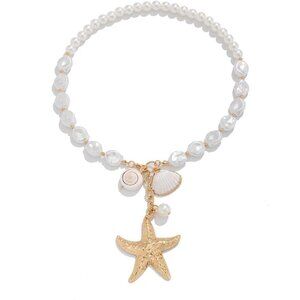 🆕 Women Gold Starfish Layered Necklace Bohemian Pearl Conch Beach Bead Jewelry